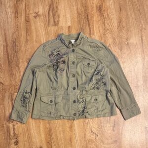 Venezia Khaki Embroidered Utility Jacket